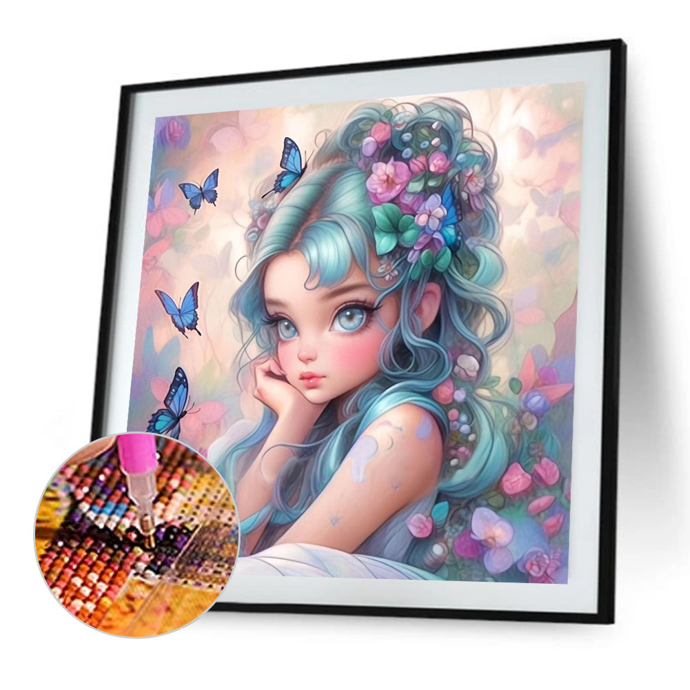Butterfly And Flower Girl - Full AB Round Drill Diamond Painting 40*40CM