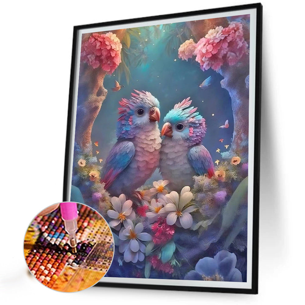 A Pair Of Colorful Lovebirds - Full AB Round Drill Diamond Painting 40*55CM