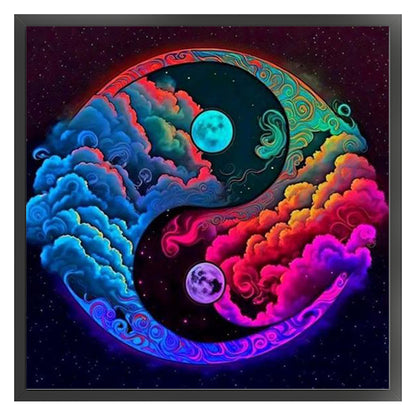 Yin And Yang Diagram - Clouds And Moon - 14CT Stamped Cross Stitch 50*50CM