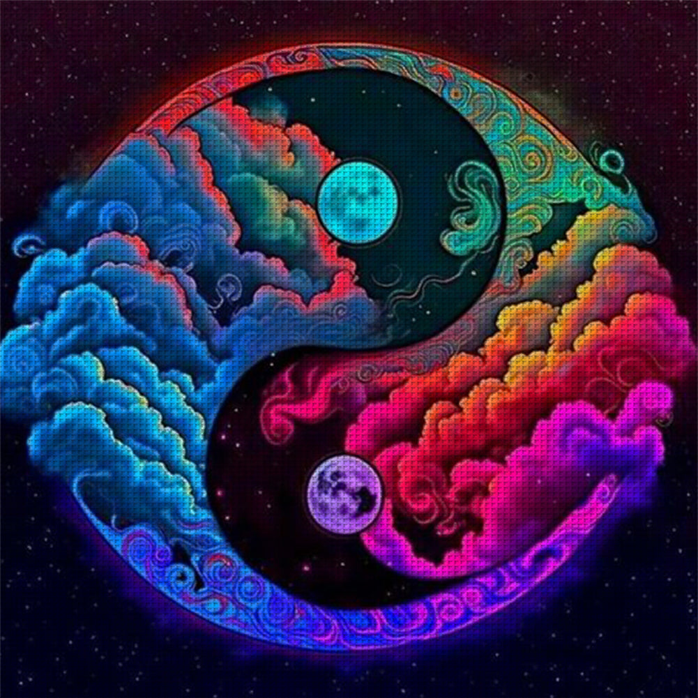 Yin And Yang Diagram - Clouds And Moon - 14CT Stamped Cross Stitch 50*50CM