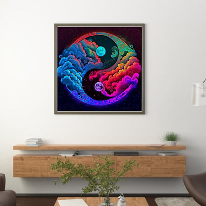 Yin And Yang Diagram - Clouds And Moon - 14CT Stamped Cross Stitch 50*50CM