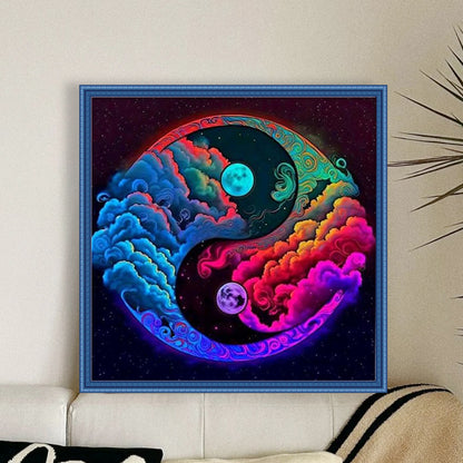 Yin And Yang Diagram - Clouds And Moon - 14CT Stamped Cross Stitch 50*50CM