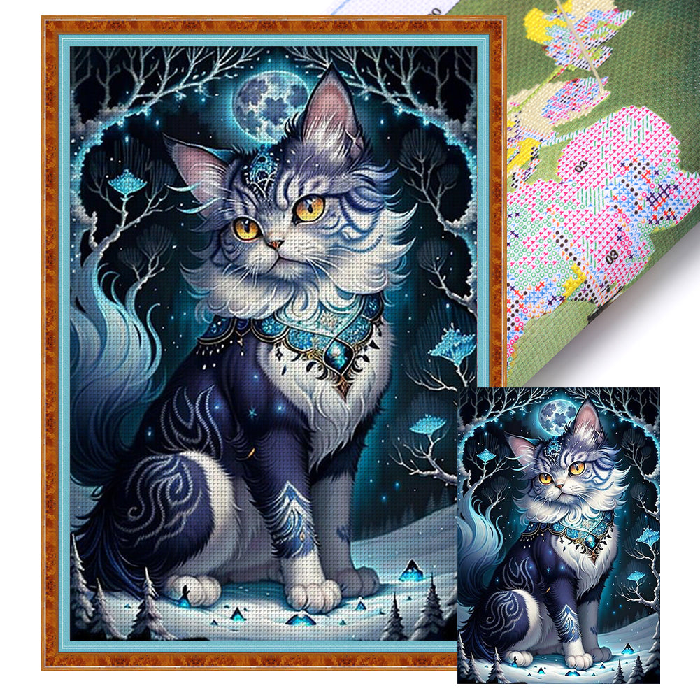 Cat Under The Moon - 18CT Stamped Cross Stitch 35*50CM