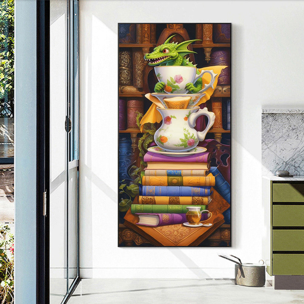 Reading Little Green Dragon - Full Round Drill Diamond Painting 40*70CM