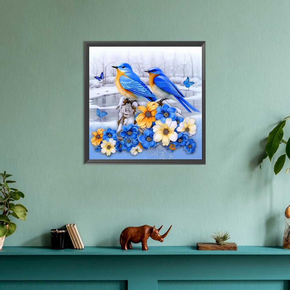 Snow Blue Tit - Full Round Drill Diamond Painting 30*30CM