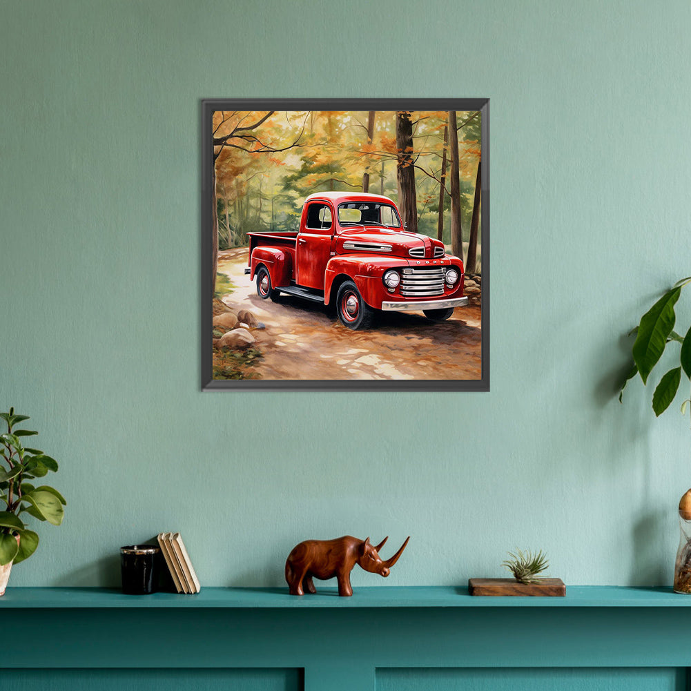 Little Red Car In The Woods - Full Round Drill Diamond Painting 30*30CM