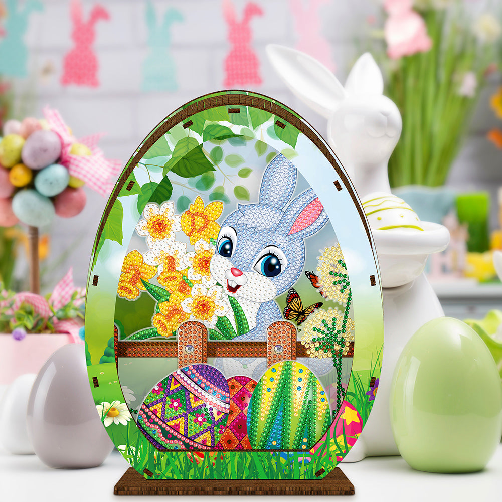Wooden Easter Egg Rabbit Special Shaped Diamond Painting Lamp for Adult Kids