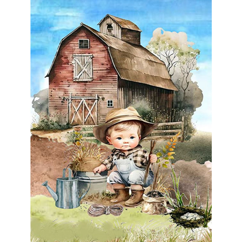 Country Cowboy Kid - Full Square Drill Diamond Painting 30*40CM