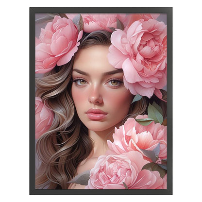 Pink Peony And Woman - 11CT Stamped Cross Stitch 50*65CM