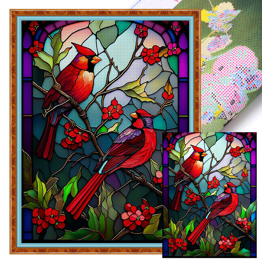 Glass Painting - Cardinal - 11CT Stamped Cross Stitch 50*67CM