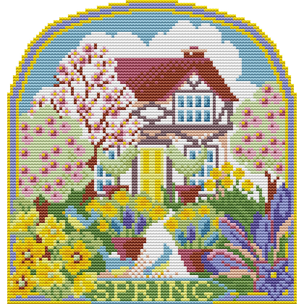 Spring Cabin - 14CT Stamped Cross Stitch 25*26CM(Joy Sunday)