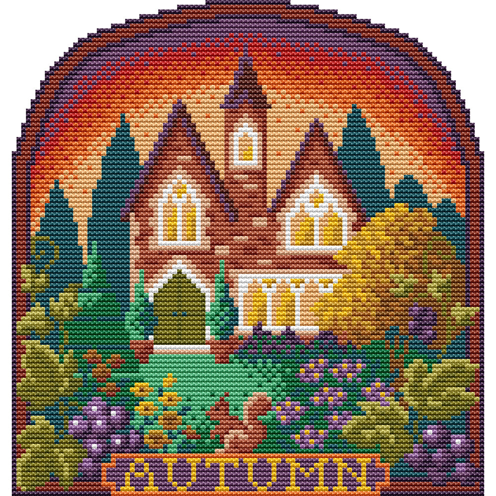 Autumn Cabin - 14CT Stamped Cross Stitch 25*26CM(Joy Sunday)