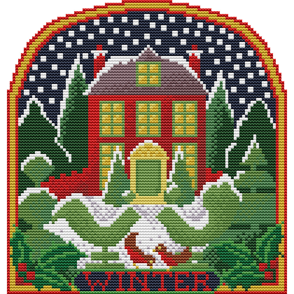 Winter Cabin - 14CT Stamped Cross Stitch 25*26CM(Joy Sunday)