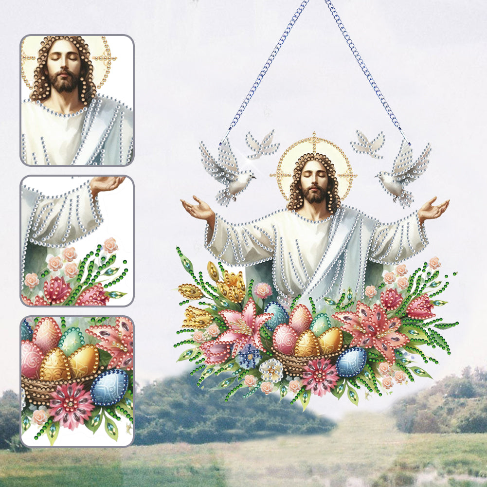 Acrylic Jesus Easter Egg Single-Sided 5D DIY Diamond Painting Hanging Pendant