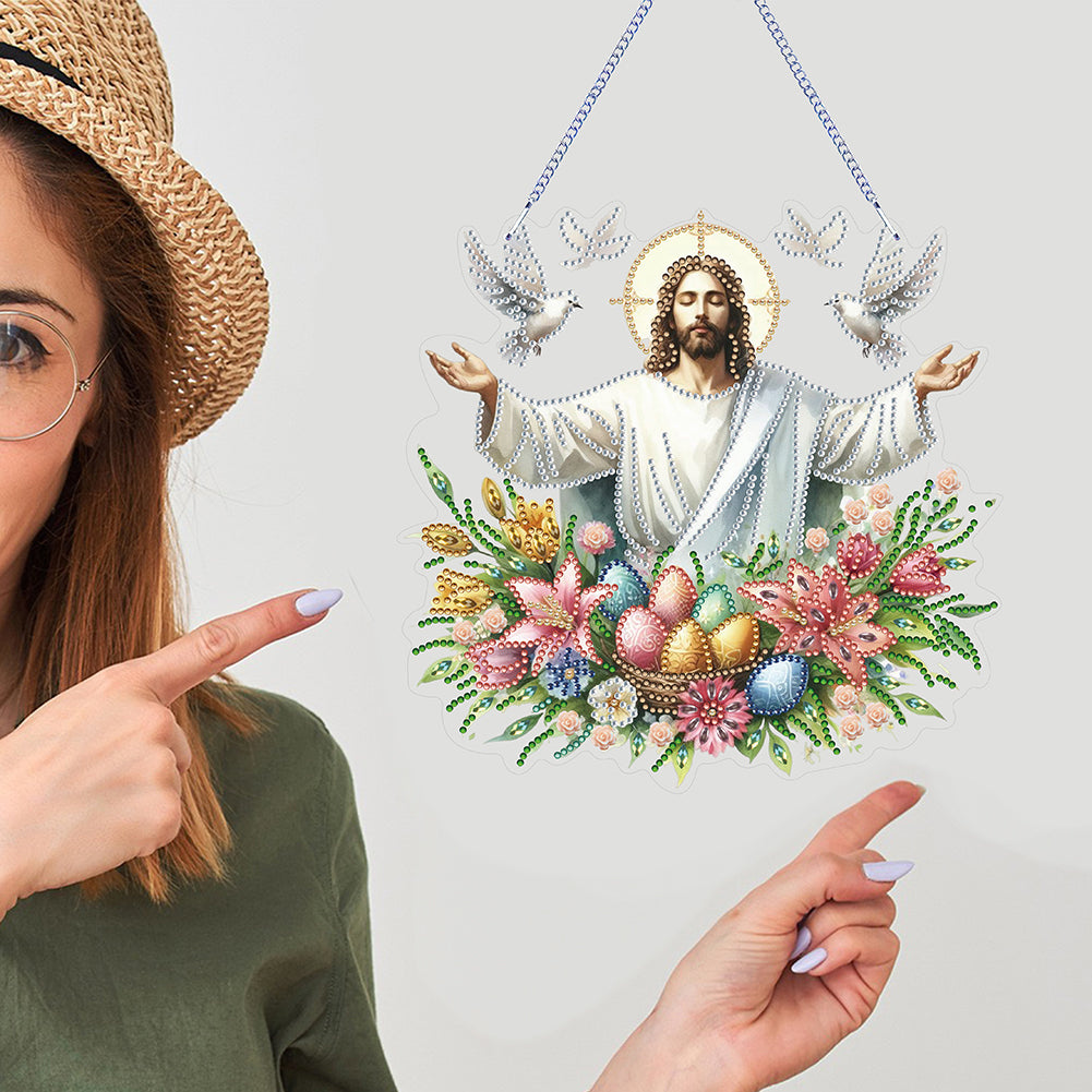 Acrylic Jesus Easter Egg Single-Sided 5D DIY Diamond Painting Hanging Pendant