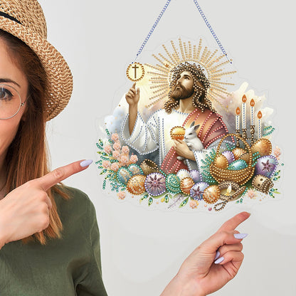 Acrylic Jesus Easter Egg Single-Sided 5D DIY Diamond Painting Hanging Pendant