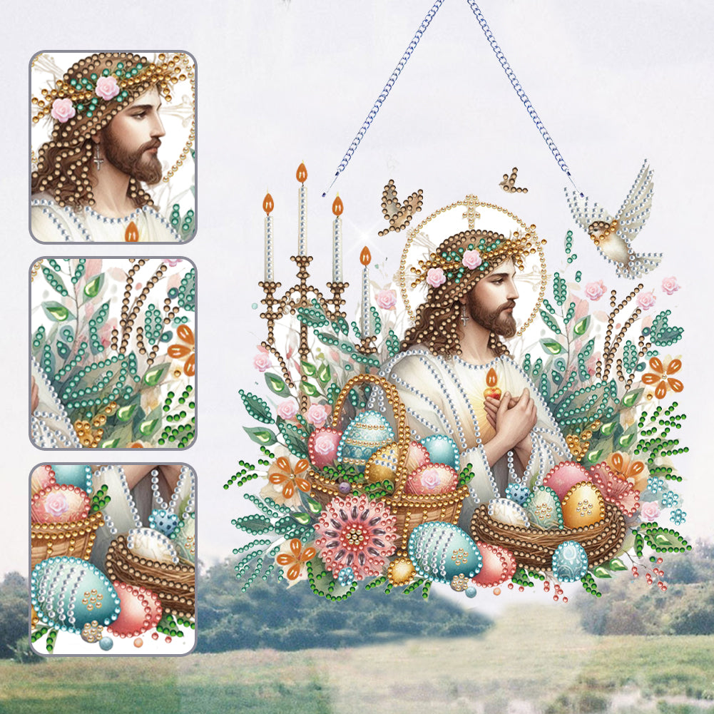 Acrylic Jesus Easter Egg Single-Sided 5D DIY Diamond Painting Hanging Pendant