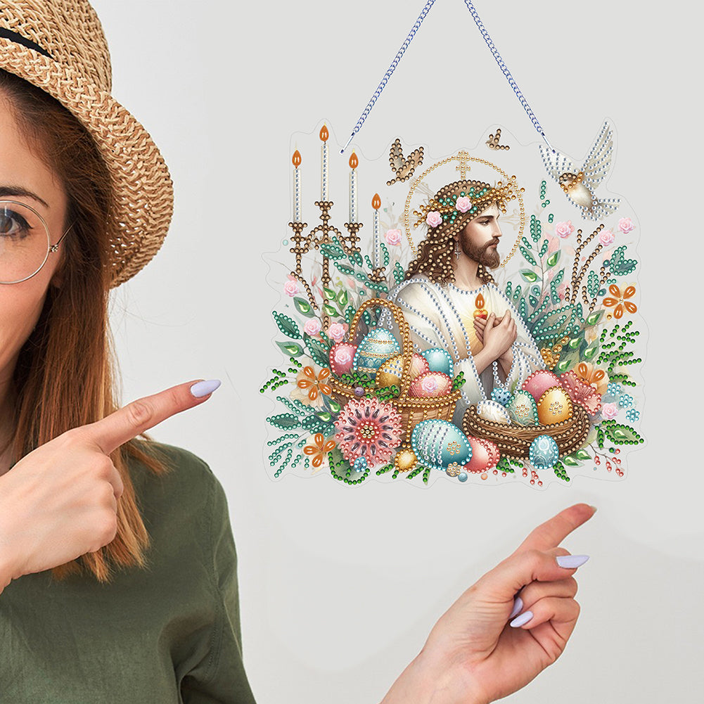 Acrylic Jesus Easter Egg Single-Sided 5D DIY Diamond Painting Hanging Pendant