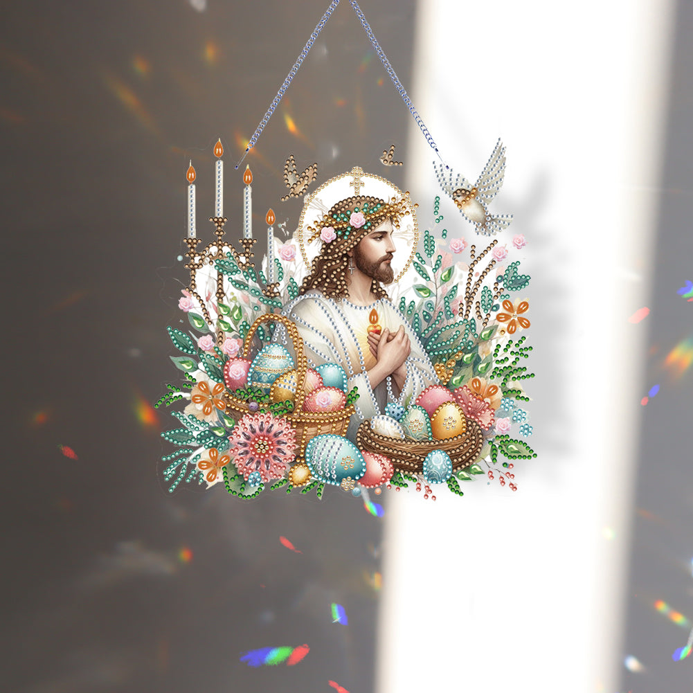 Acrylic Jesus Easter Egg Single-Sided 5D DIY Diamond Painting Hanging Pendant