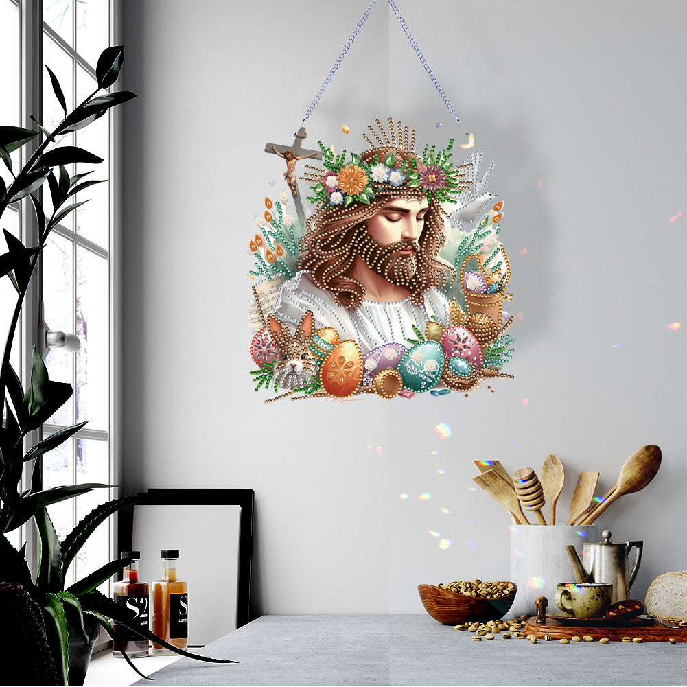 Acrylic Jesus Easter Egg Single-Sided 5D DIY Diamond Painting Hanging Pendant