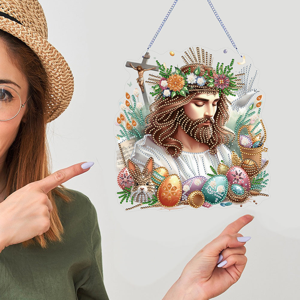 Acrylic Jesus Easter Egg Single-Sided 5D DIY Diamond Painting Hanging Pendant