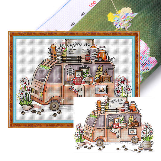 Coffee Cart - 14CT Stamped Cross Stitch 29*20CM(Joy Sunday)