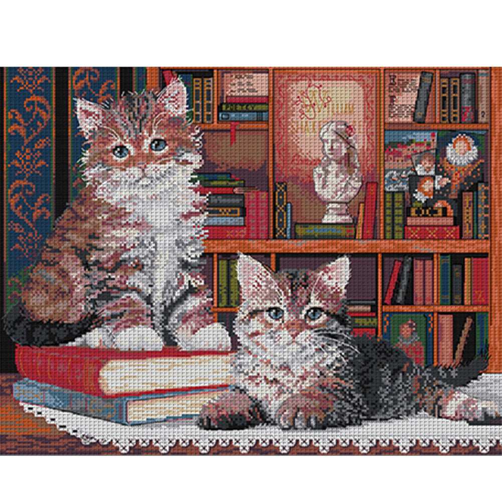 Knowledgeable Cat - 14CT Stamped Cross Stitch 49*38CM(Joy Sunday)