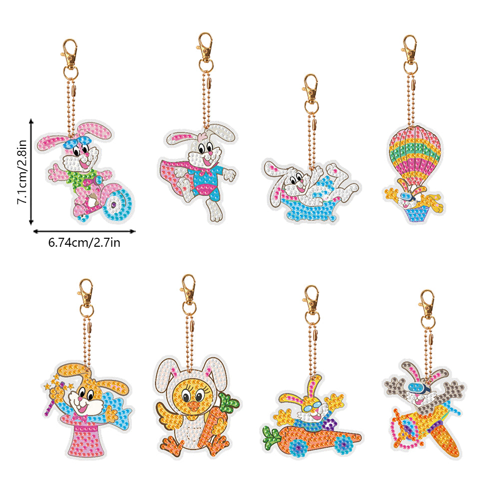 8PCS Double Sided Diamond Painting Keychain for Beginners (Cartoon Rabbit)