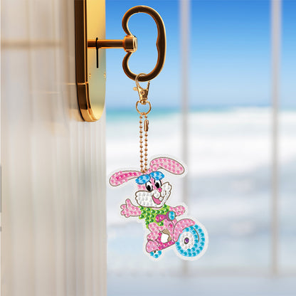 8PCS Double Sided Diamond Painting Keychain for Beginners (Cartoon Rabbit)