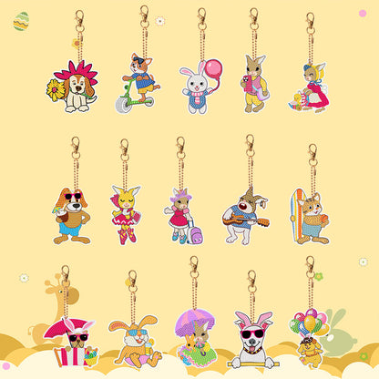 15PCS Double Sided Diamond Painting Keychain for Beginners (Cartoon Animals)