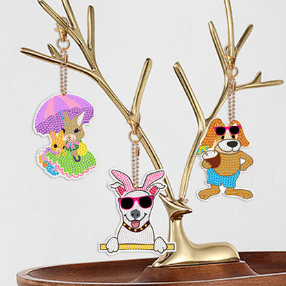 15PCS Double Sided Diamond Painting Keychain for Beginners (Cartoon Animals)