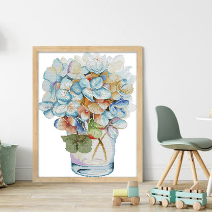 Watercolor Hydrangea - 14CT Stamped Cross Stitch 36*48CM(Joy Sunday)