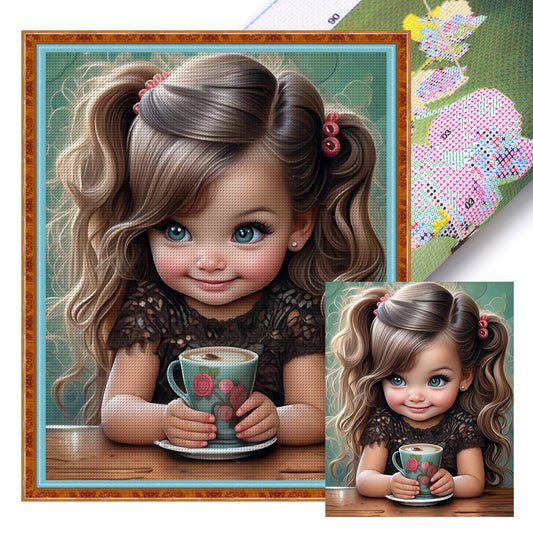 Black Hair Little Girl - 14CT Stamped Cross Stitch 40*50CM