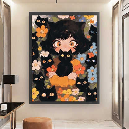 Black Cat And Cat Girl - 11CT Stamped Cross Stitch 45*60CM