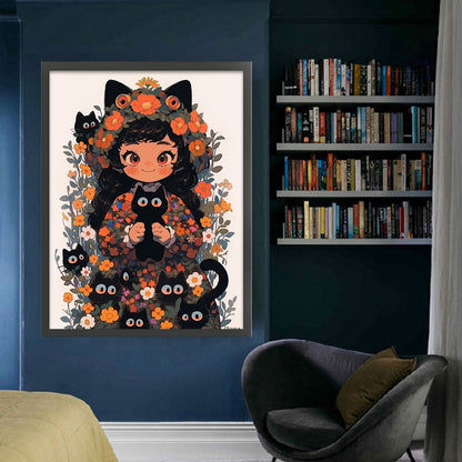 Black Cat And Cat Girl - 11CT Stamped Cross Stitch 45*60CM