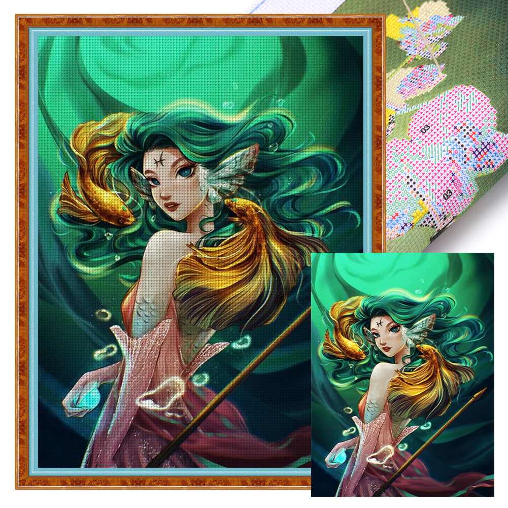 Goldfish Girl - 11CT Stamped Cross Stitch 40*55CM