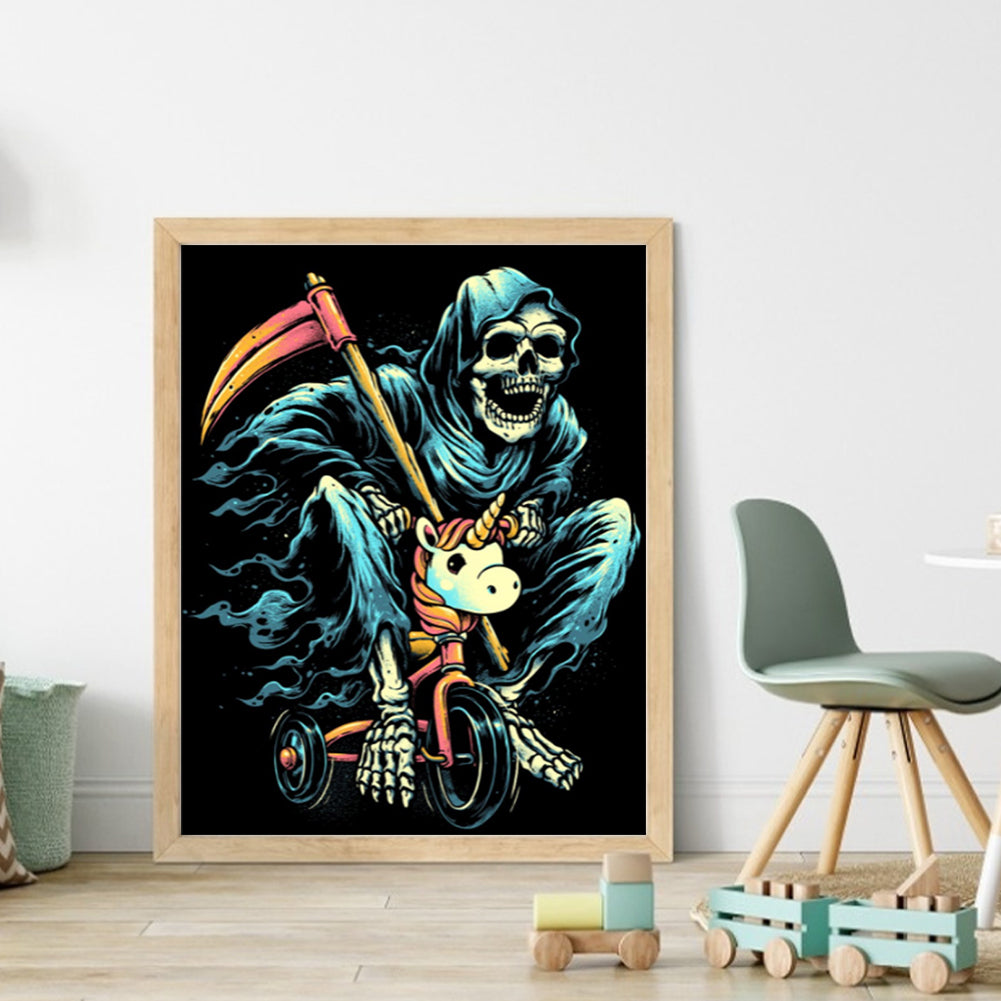 Skeleton Man Riding A Bicycle - 11CT Stamped Cross Stitch 45*55CM