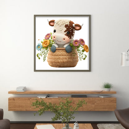 Cow In Basket - 18CT Stamped Cross Stitch 30*30CM