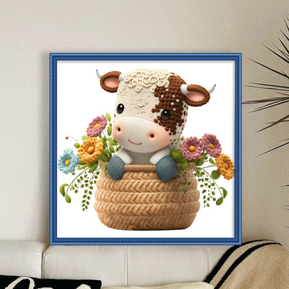 Cow In Basket - 18CT Stamped Cross Stitch 30*30CM