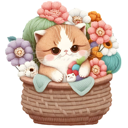 Cat In Basket - 18CT Stamped Cross Stitch 30*30CM