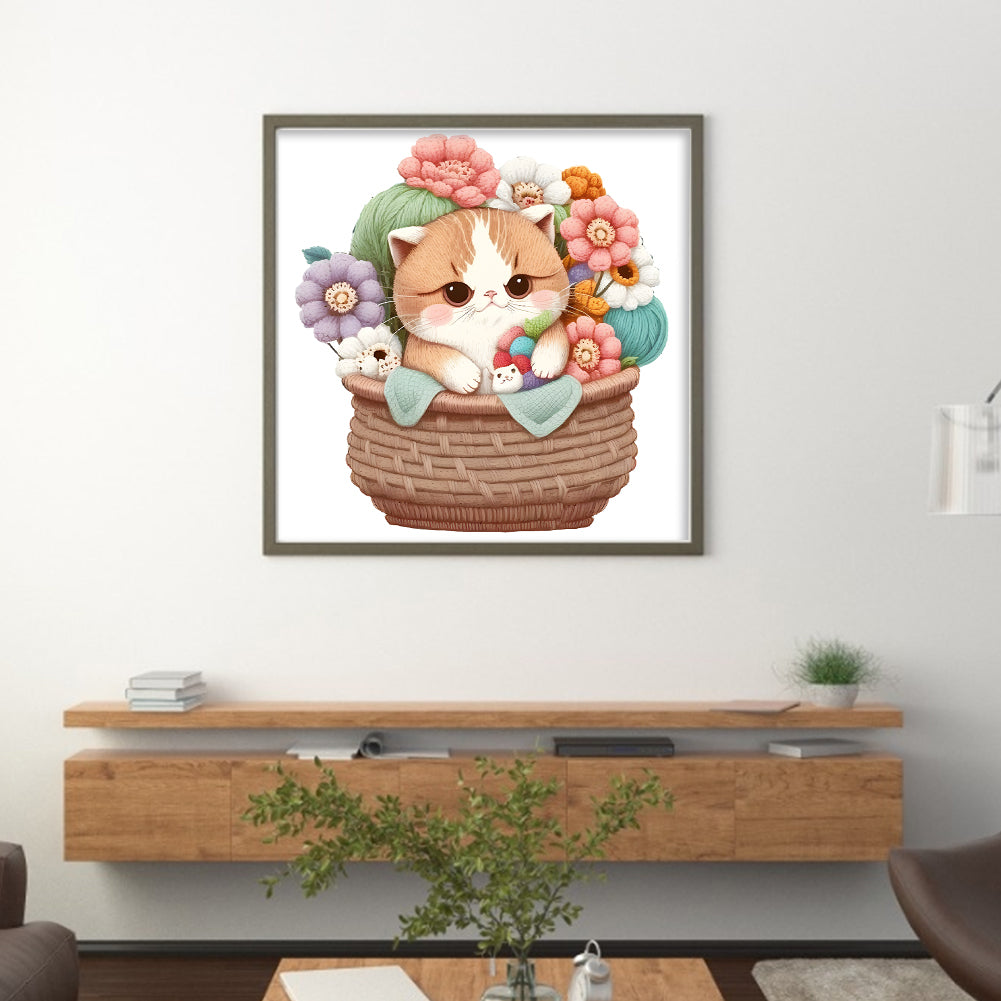 Cat In Basket - 18CT Stamped Cross Stitch 30*30CM