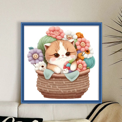 Cat In Basket - 18CT Stamped Cross Stitch 30*30CM