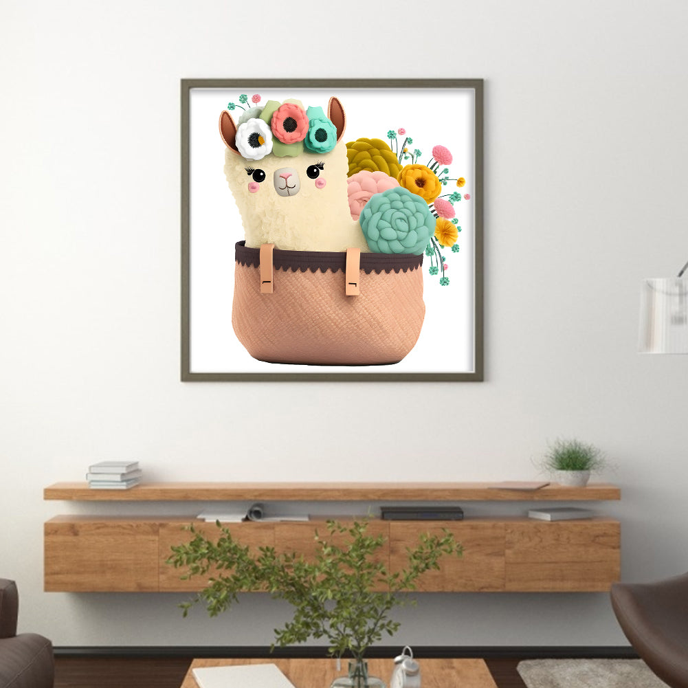 Alpaca In Basket - 18CT Stamped Cross Stitch 30*30CM