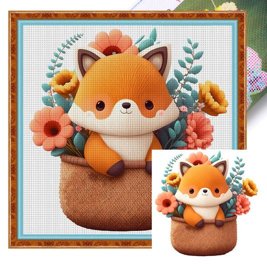 Fox In Basket - 18CT Stamped Cross Stitch 30*30CM