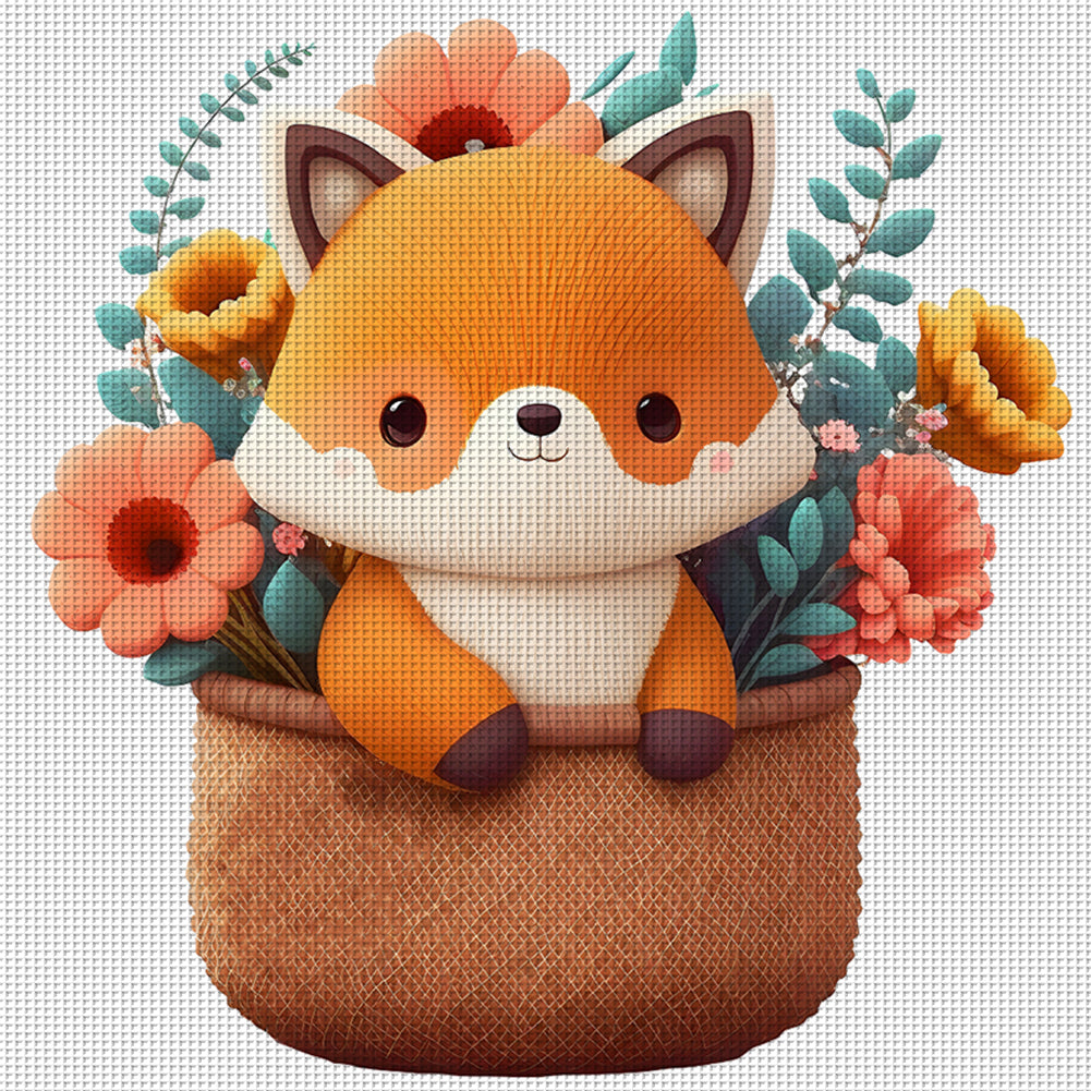 Fox In Basket - 18CT Stamped Cross Stitch 30*30CM