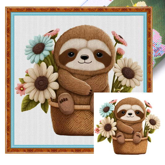 Sloth In Basket - 18CT Stamped Cross Stitch 30*30CM