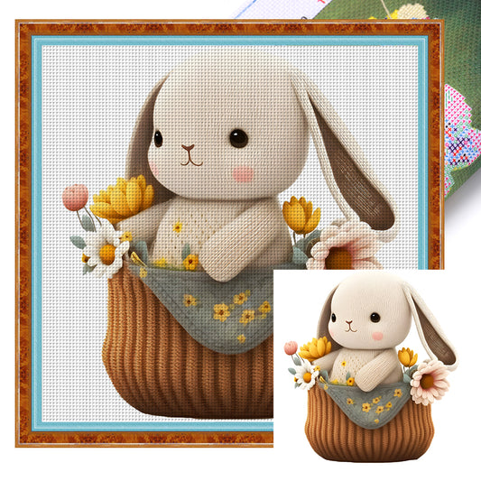 Rabbit In Basket - 18CT Stamped Cross Stitch 30*30CM