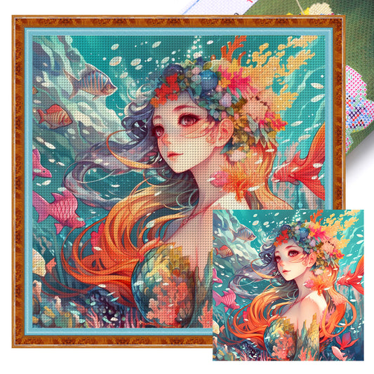 Fish Girl - 14CT Stamped Cross Stitch 50*50CM