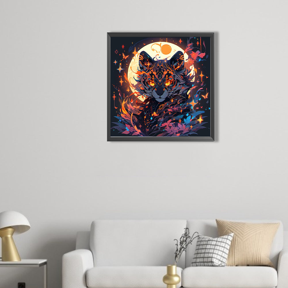 Tiger Under The Moon - Full AB Round Drill Diamond Painting 40*40CM