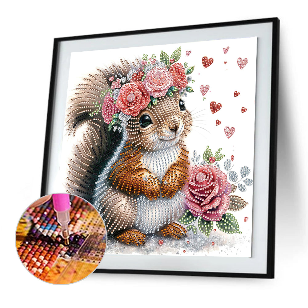 Flowered Squirrel - Special Shaped Drill Diamond Painting 30*30CM